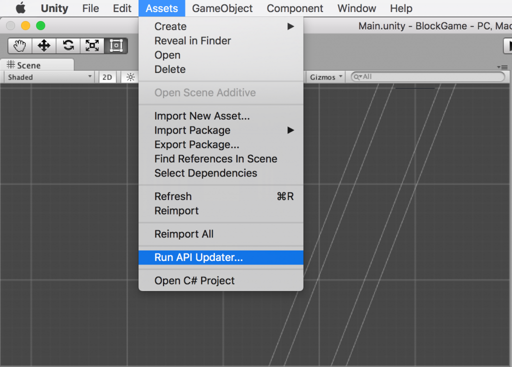 Assets > Run API Updater... でAPI Updaterを呼び出せる。